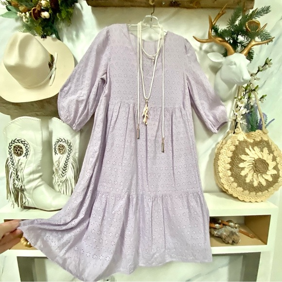 Lavender fields eye lit boho prairie dress w cotta-core shabby chic vibe - Picture 6 of 13